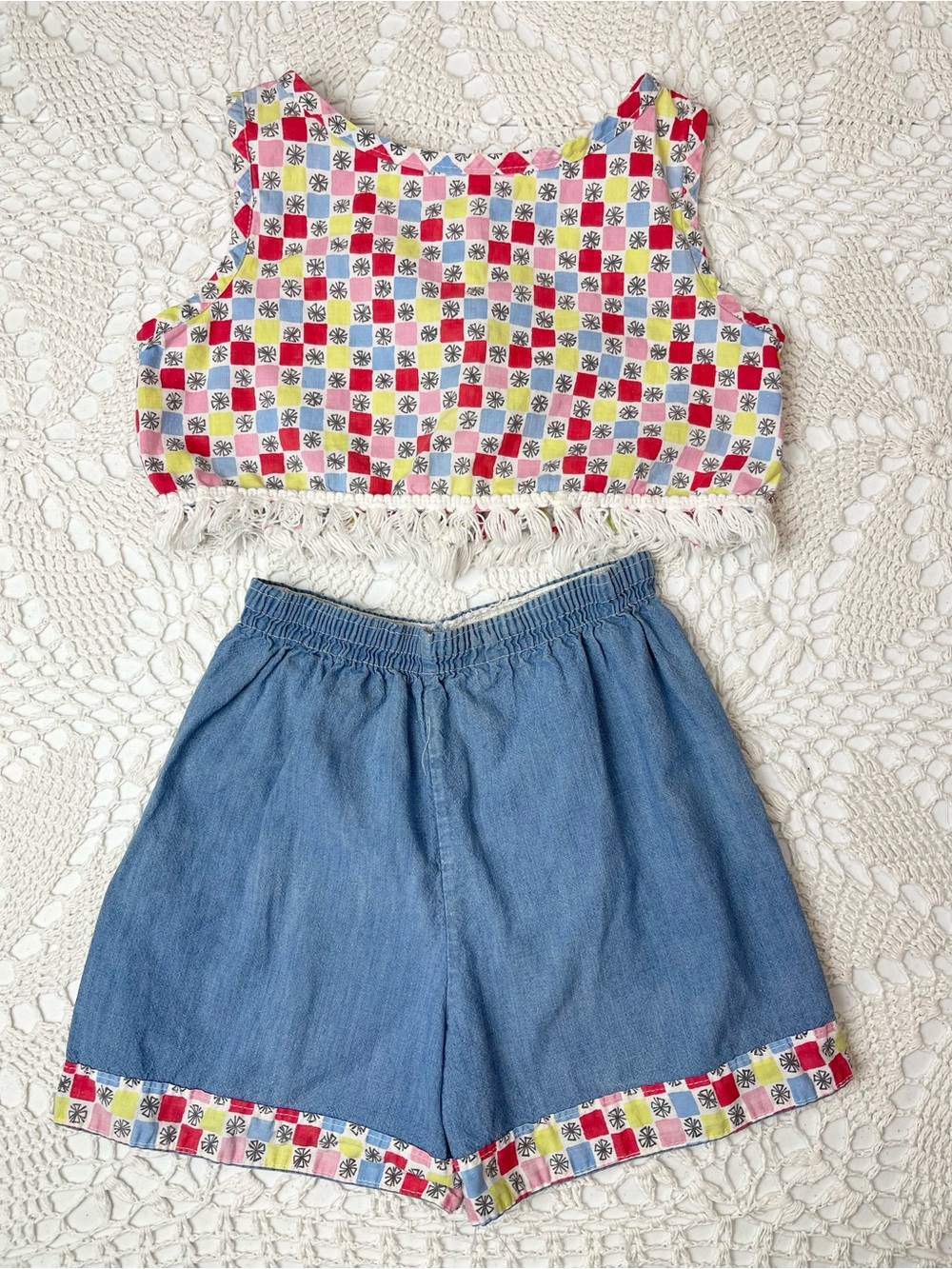 Vintage 1960s Girls 4-5 Years Fringed Crop Top High Waist Shorts Outfit